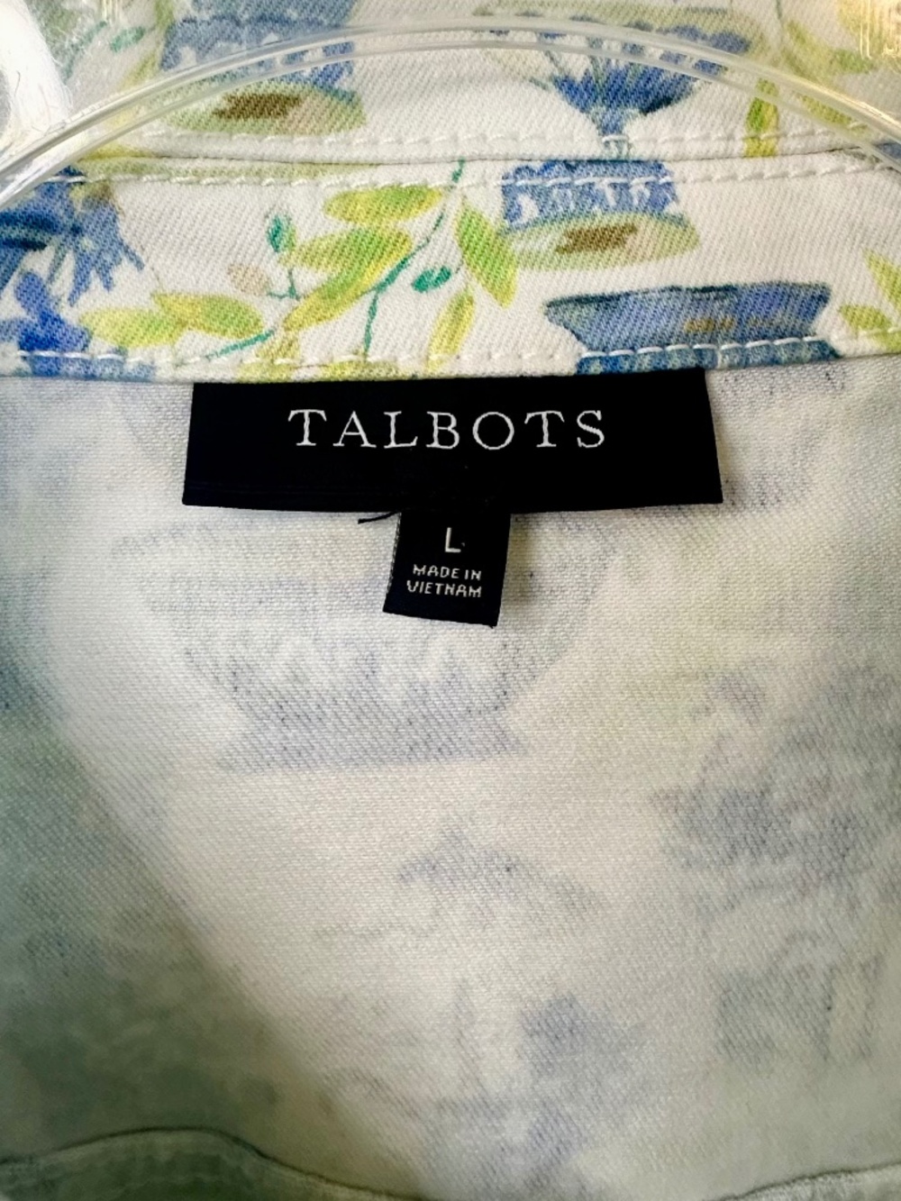 Talbots Floral Watercolor Print Jean Jacket, Size L - Picture 10 of 13